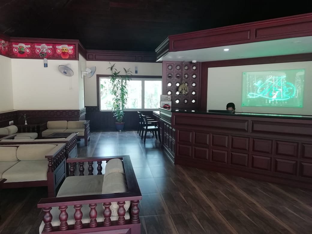 Reception lounge with elegant interiors at Yamunatheeram Resort